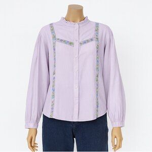 Chains of Buffalo Shirt Womens Small Purple Floral Embroidery Fairy Boho Peasant